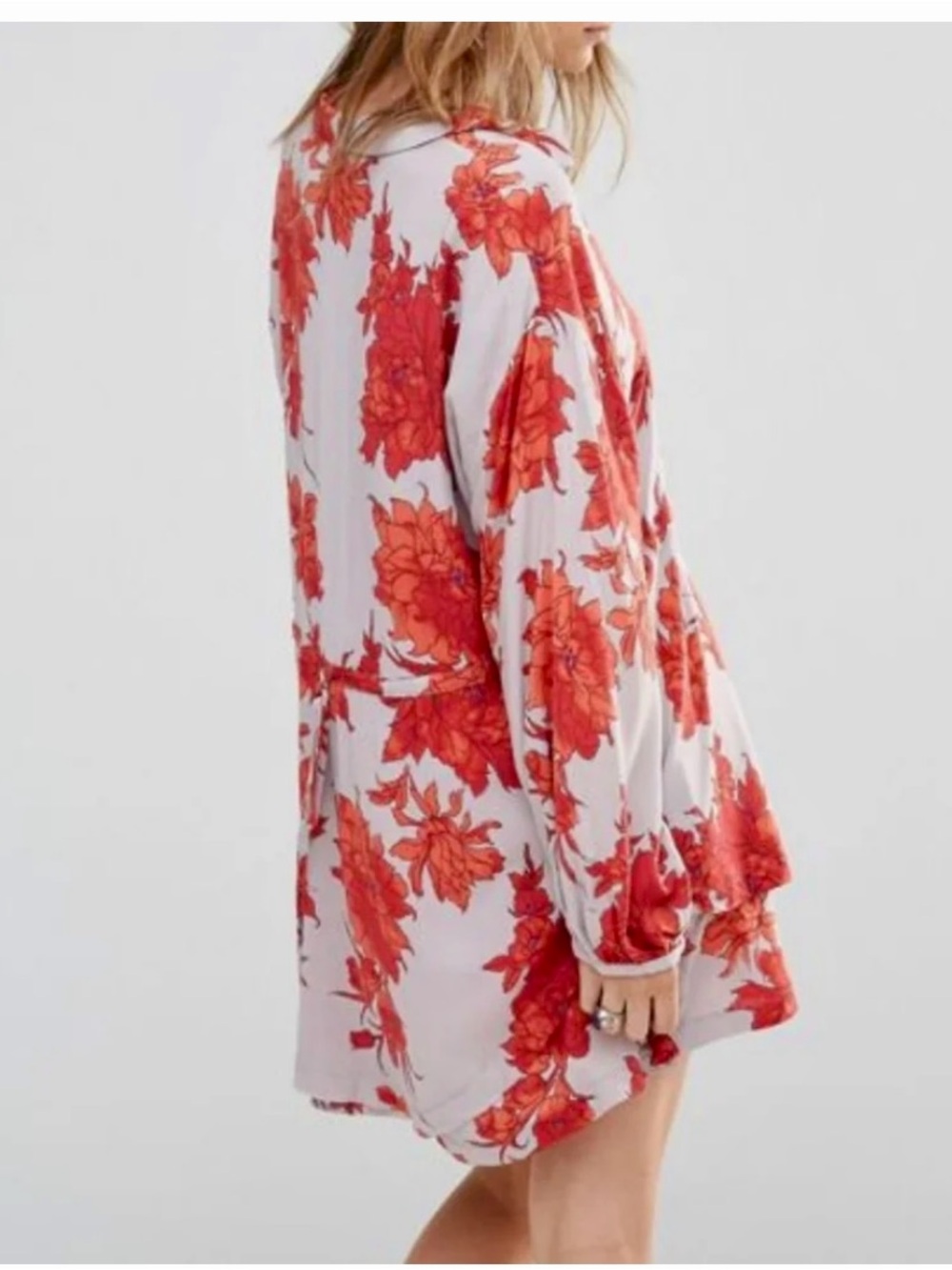 FREE PEOPLE Shake It Printed Sand Long Sleeve Mini Tunic floral Dress Sz S